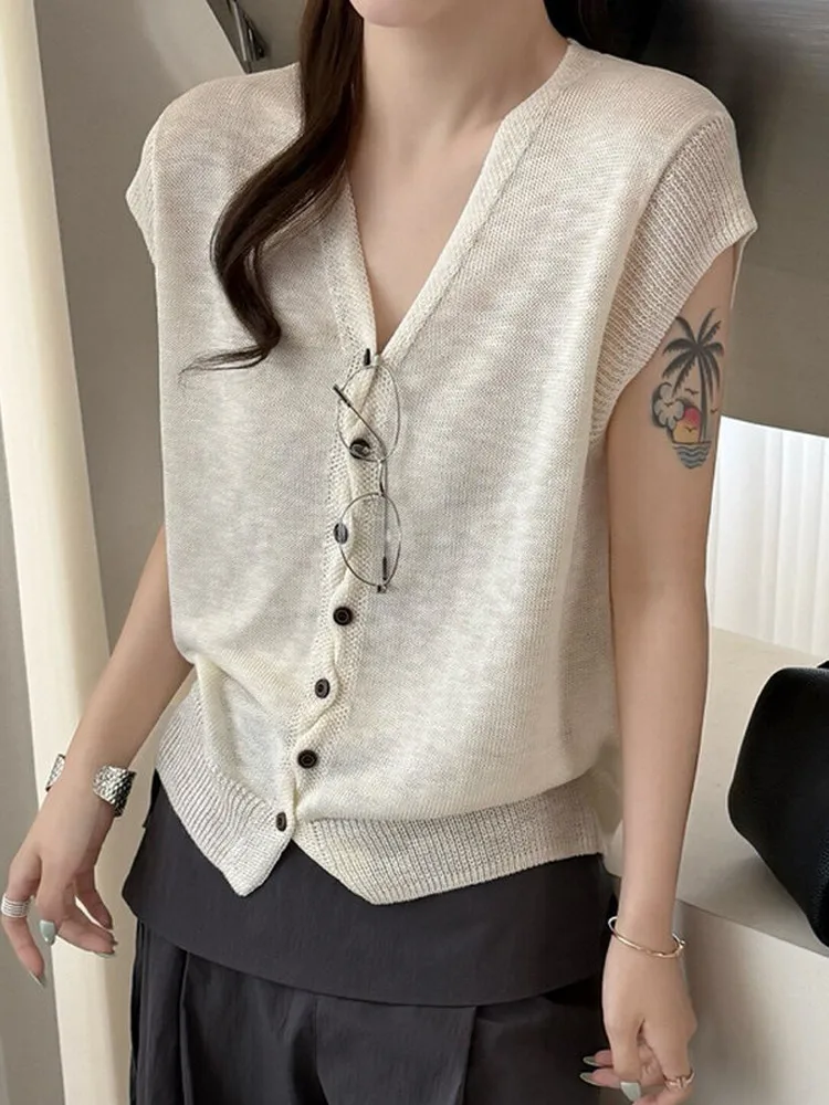 Soft Korean Style V-Neck Button Bamboo Rayon Knitted Open Cardigan Women's Summer Thin Slimming Versatile Top
