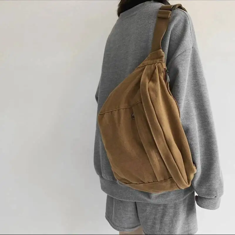 Vintage Canvas Y2k Chest Bags Japanese All Match Trendy Men Shoulder Bag High-Capacity Grunge Students Crossbody For Women