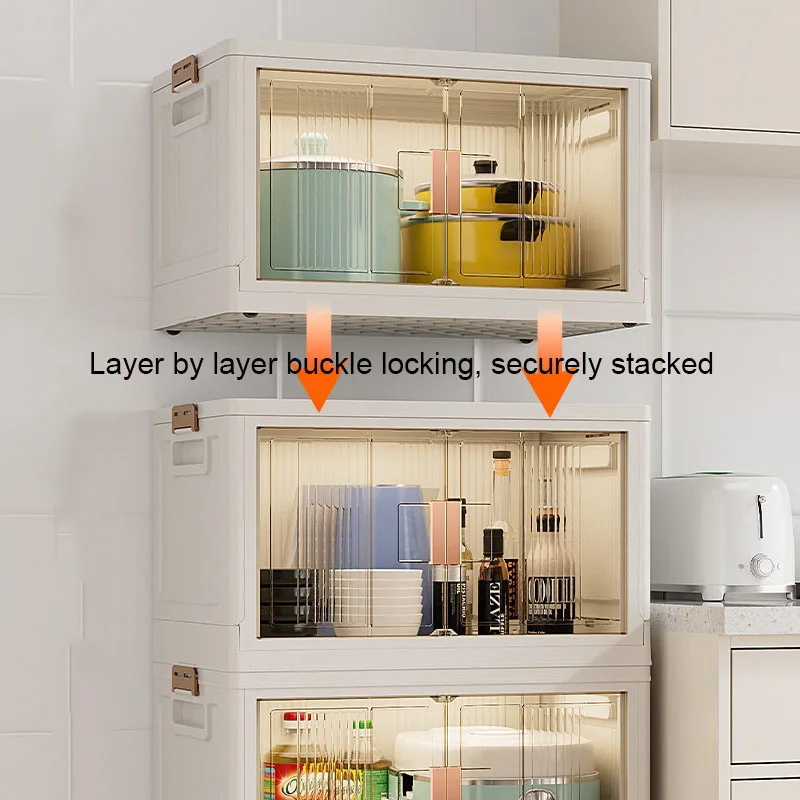 Folding Portable Storage Cabinet Household multi-layer snacks toys clothes books Stackable storage box Double Door