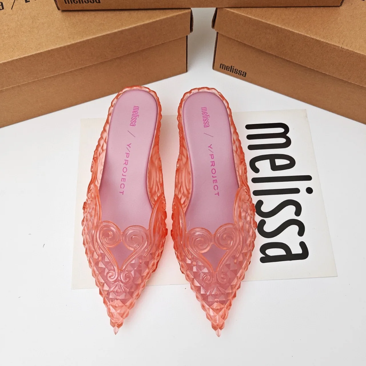 Melissa 2025 Summer Fashion Design Women's Shoes Embossed 3D Pointed Shoes Witch Shoes Ladies Retro Low Heel Slippers Party Shoe image 3