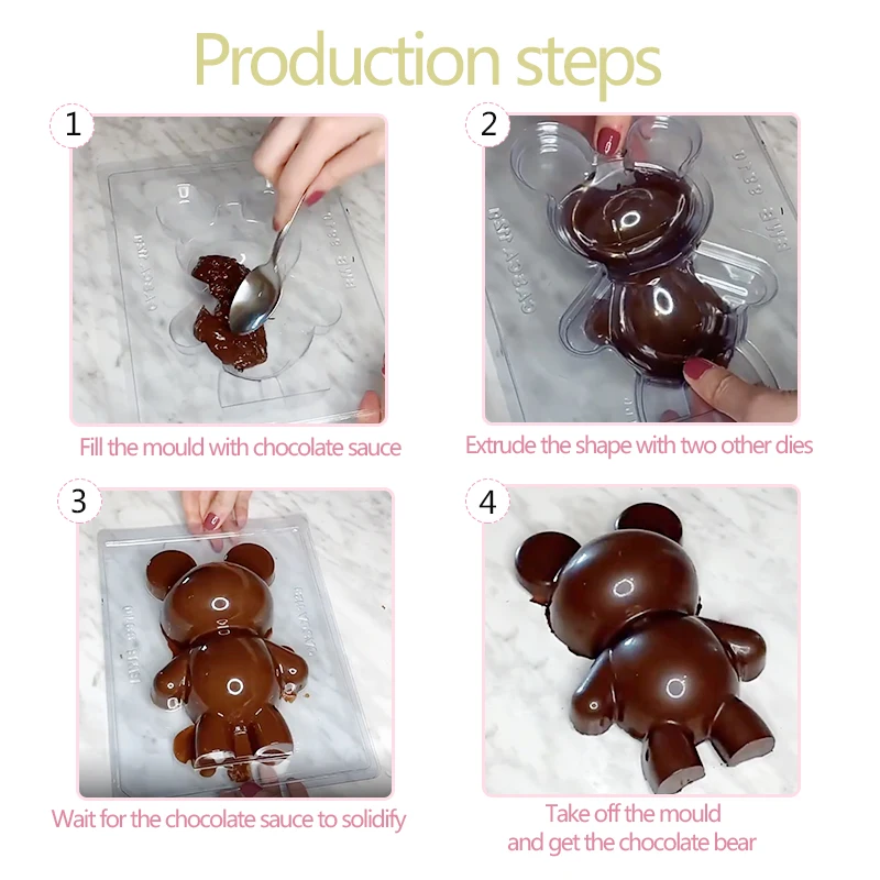 3Pcs/Set Cute Baby Bears PET Molds Teddy Bear Candy Chocolate Mousse Mold DIY Party Cupcake Topper Fondant Cake Decorating Tools