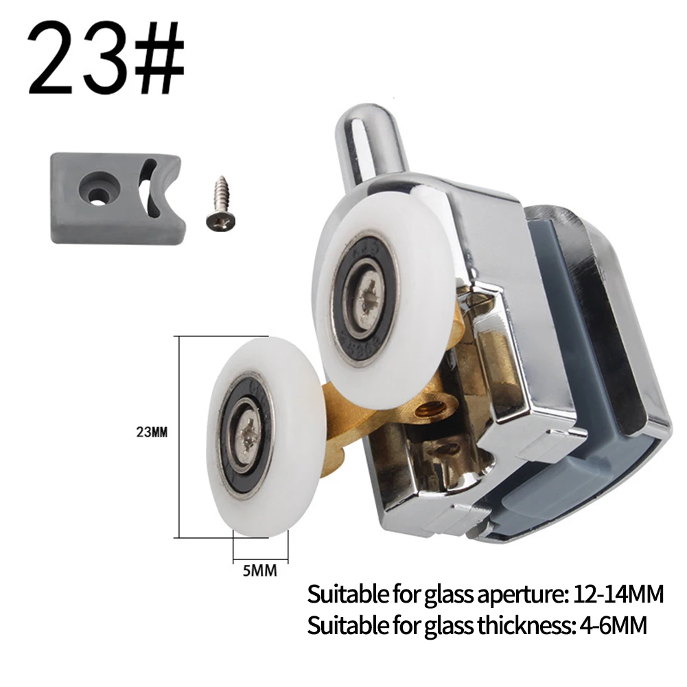 

4 шт., 23 мм, ролики для душевой двери, цинковый сплав, двойное колесо, раздвижные роликовые подшипники для душевой двери, сменные направляющие для стекла 12-14 мм