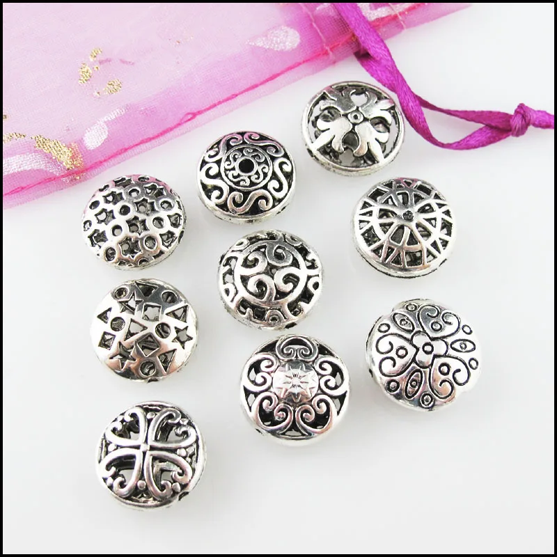 Fashion New 8Pcs Round Flat Flower Heart Stare Knot Morning Glory Charms Tibetan Silver Plated Spacer Beads