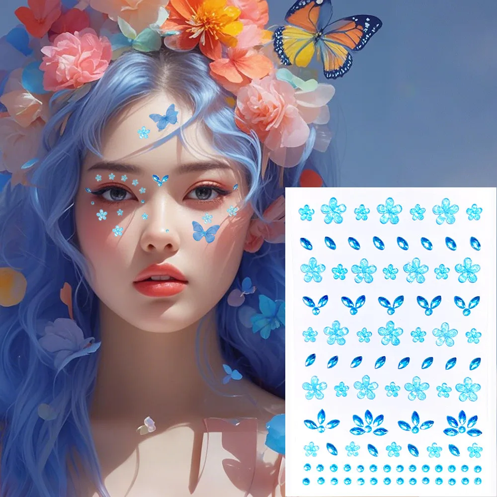 子供の 3D フェイシャルタトゥーステッカー仮面舞踏会パーティーアクリルグリッタークリスタル一時的なタトゥー女性のフェイシャルジュエリー DIY
