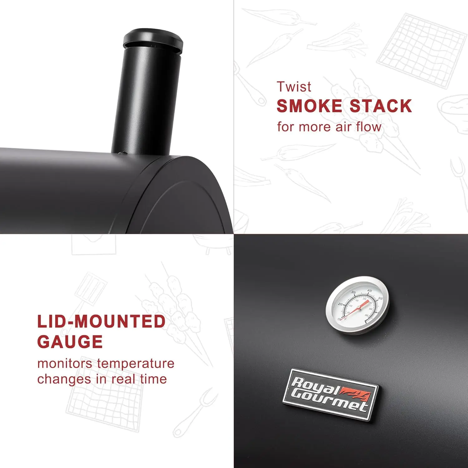 30-Inch Charcoal Grill with Offset Smoker and Side Table, 811 Sq. In. Cooking Area for Outdoor Barbecue, Black