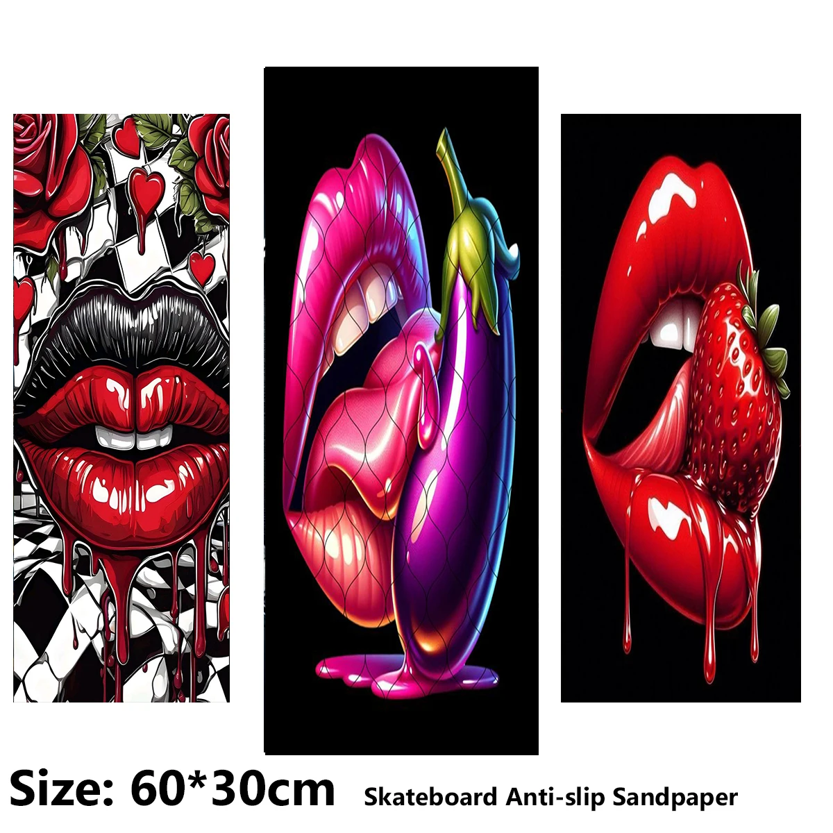

Sexy Biting Strawberry Eggplant Lips Pattern Electric Scooter Anti-slip Sticker Sandpaper Skateboard Grip Tape Sheet 60*30cm
