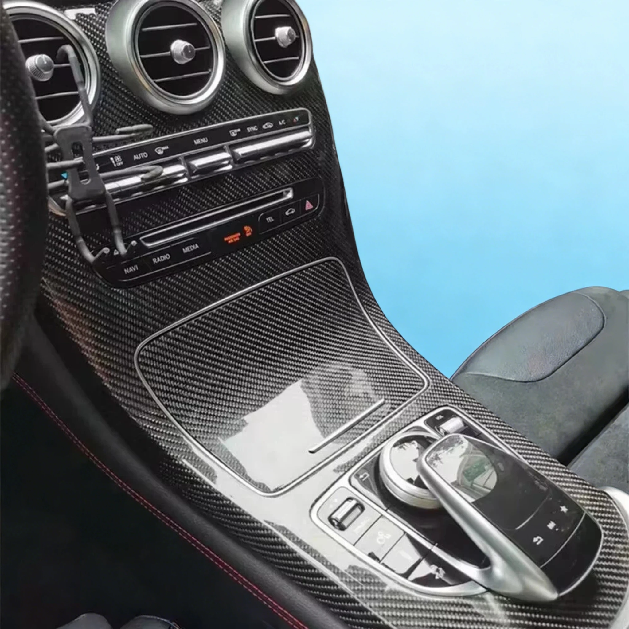 For Mercedes Benz  C Class W205 GLC X253 2015-2021 Real Carbon Fiber Replacement Style Car Center Console Panel Decoration Cover