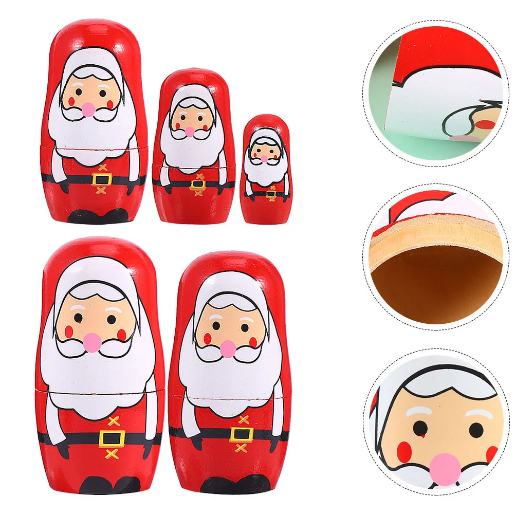 

1Set Wooden Xmas Russian Nesting 5-Layer Cartoon Santa Claus Christmas Decorations Gift Present Cartoon Nesting