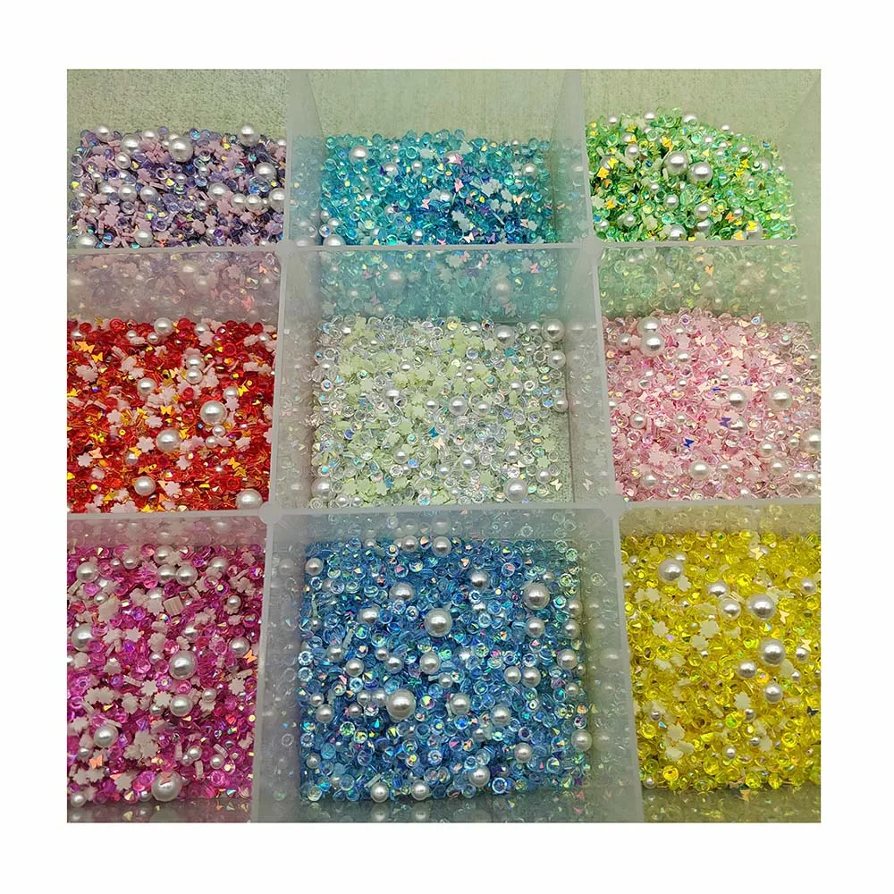 Acrylic Pearl Rhinestones Mix with Glitters Resin Rhinestones Faux Pearls Sprinkle Mixed