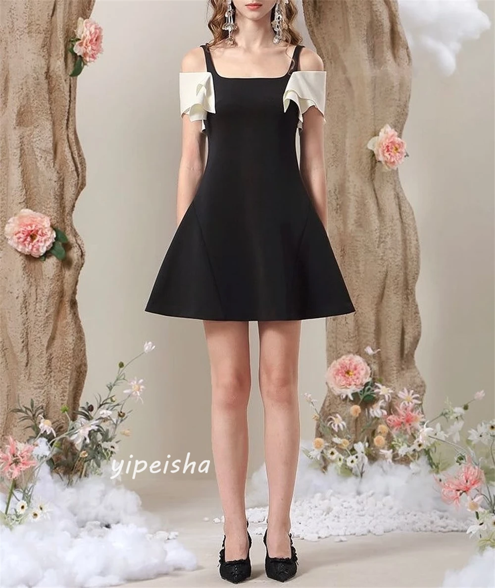 Customized Simple Casual Formal Evening Off the Shoulder A-line Knee-Length Satin Bespoke Occasion Dresses Prom 