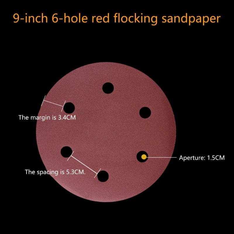 9 Inch 6 Hole Aluminum Oxide Sandpaper Discs For Wood Surfaces Sanding N84C