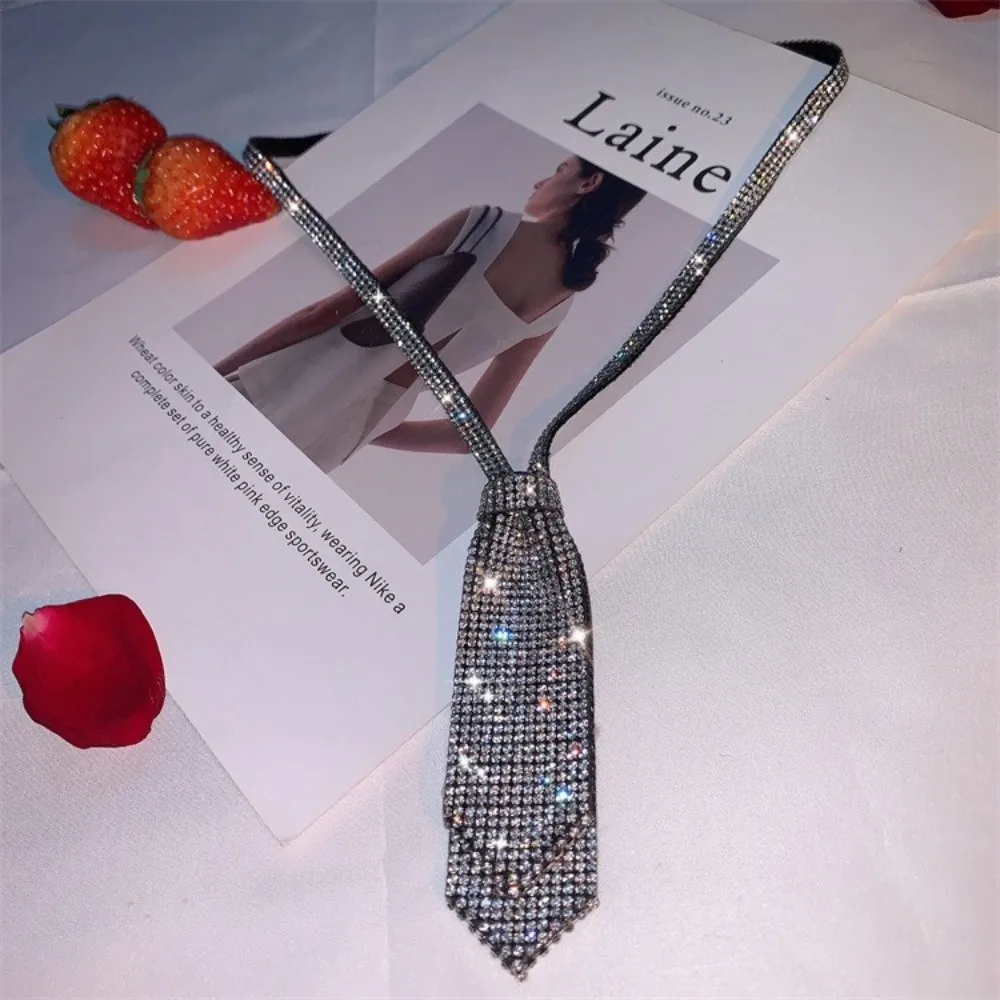Shiny Rhinestone Double-layer Tie Luxury Pre-Tied Crystal Diamond Neck Tie Bow Tie Jewelry Accessories Costume JK Tie‌