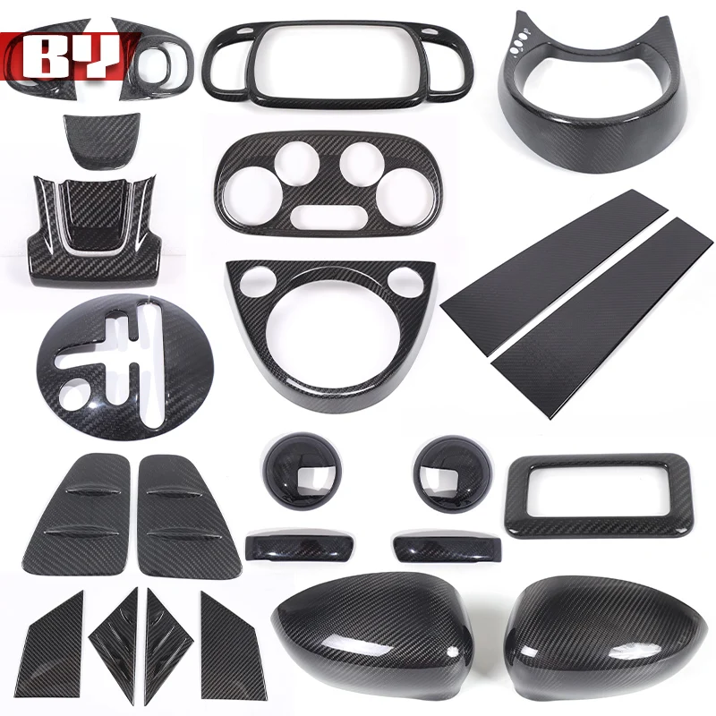 

Real Hard Carbon Fiber Sticker For Fiat 500 2016-2025 Car AC Frame,gear panel,Steering Wheel Bottom Interior Accessories