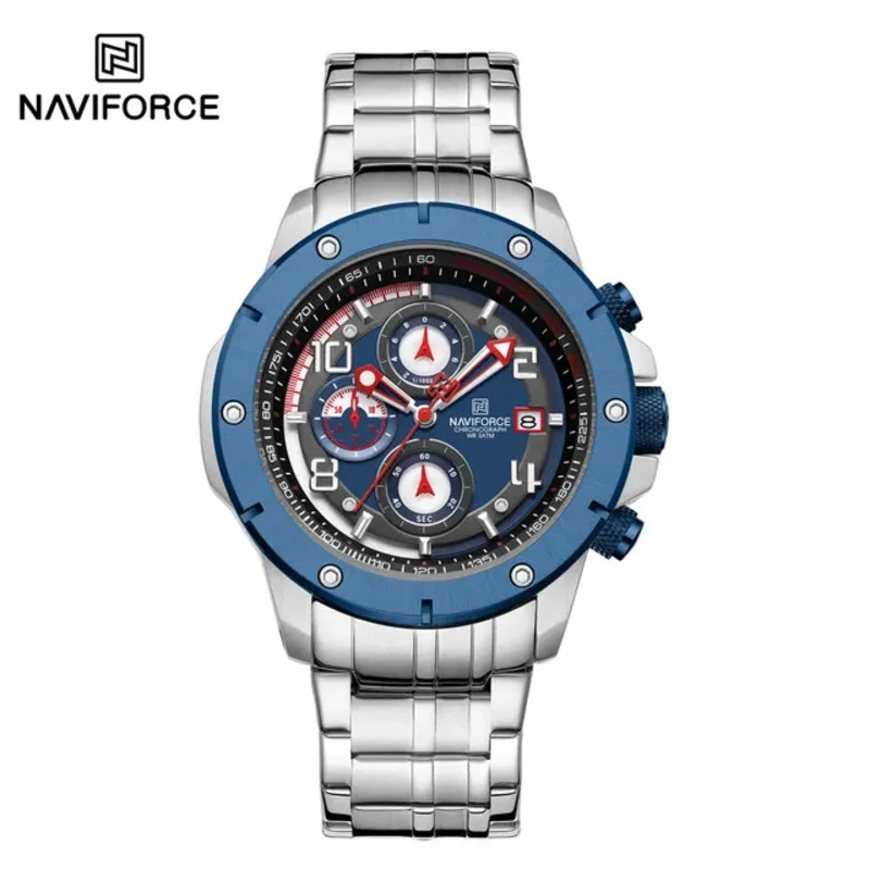 NAVIFORCE Mens Watch Sport Top Brand Military Chronograph Date Original Wristwatch Stainless Steel Quartz Male Clock 8056 Reloj