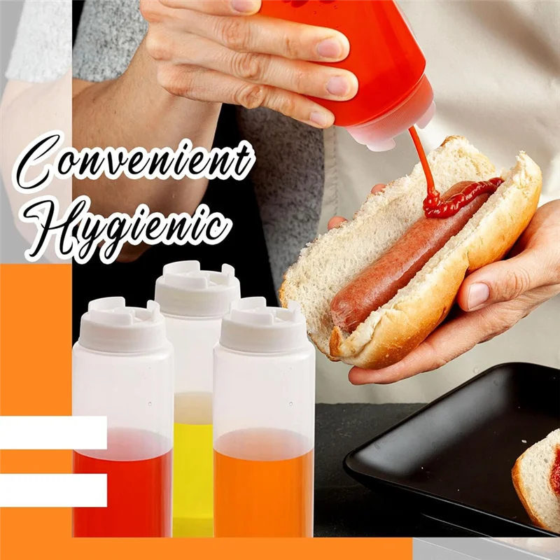 PORK-6 Pcs 16 Oz Inverted Plastic Squeeze Bottles, Refillable Tip Large Valve Dispenser Condiment Squeeze Bottle For Sauces