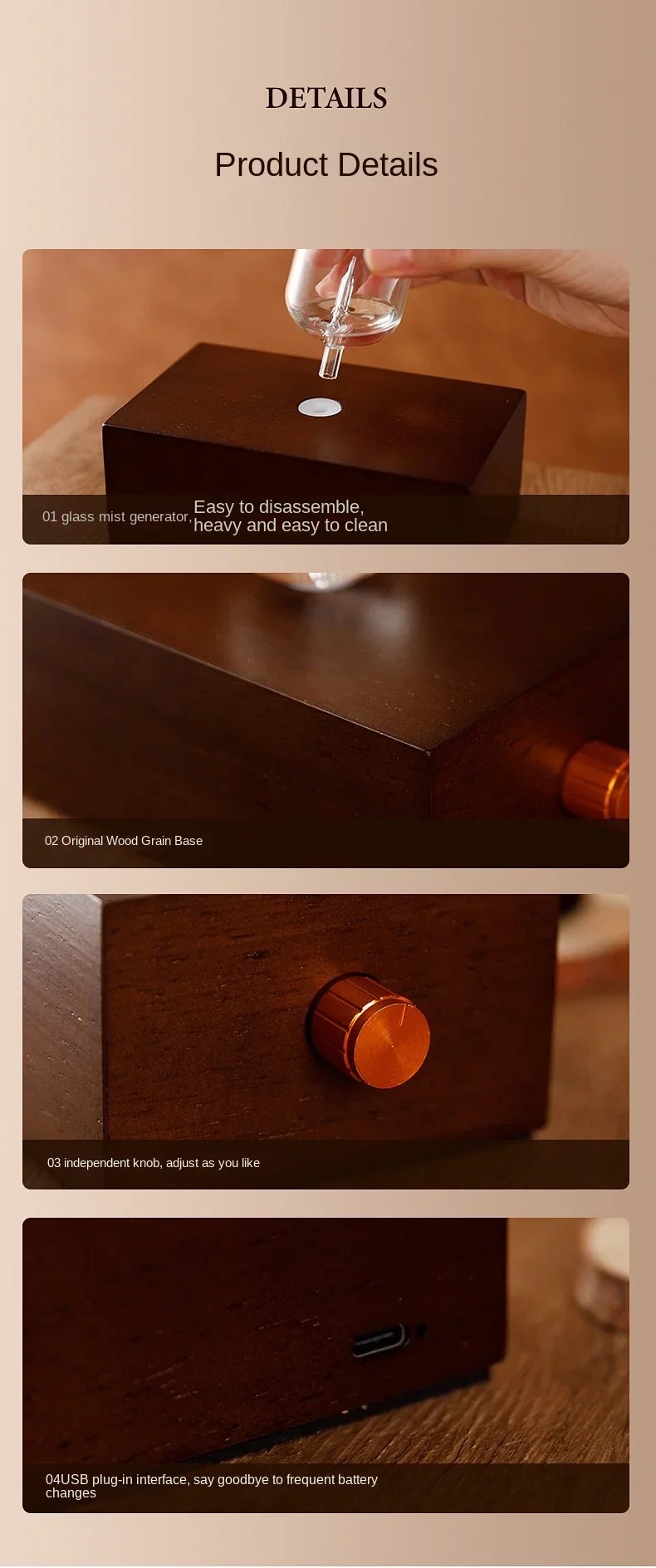 Rechargeable Portable  Essential Oil Diffuser Nebulizer Rechargeable Aromatherapy Diffuser Electric Wooden Glass Aroma Diffusers