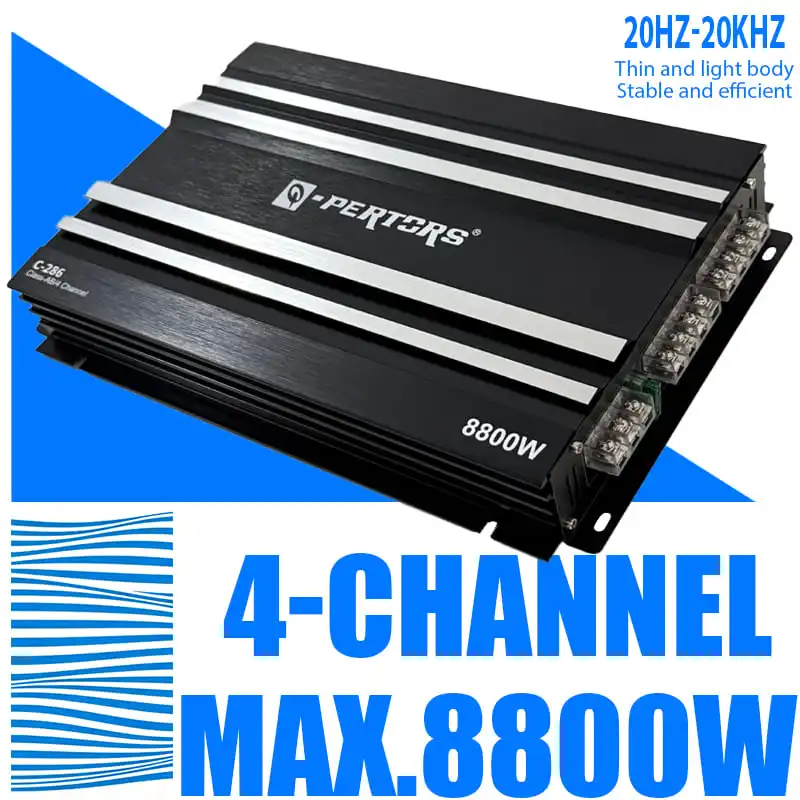4-Channel Class AB Car Amplifier 8800W Max Power 12V Car Audio Subwoofer Speaker Amp with High/Low Pass Filter & Bridgeable