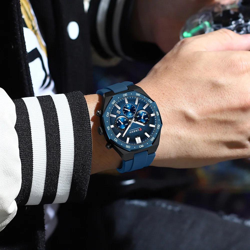 CURREN 8489 New Mens Watches Waterproof Sports Watch Silicone Strap Chronograph Quartz Wristwatch Relogios Masculino+BOX view 4