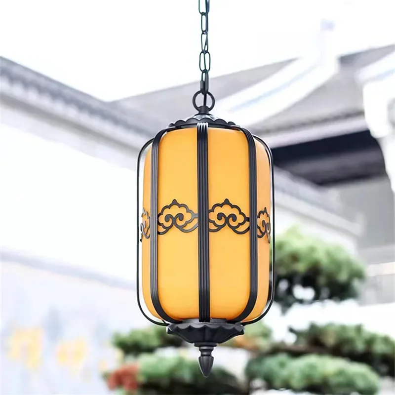 TEMAR Classical Chinese Lantern Pendant Lamp Vintage Dolomite Outdoor LED Light Waterproof for Home Corridor Decor Electricity