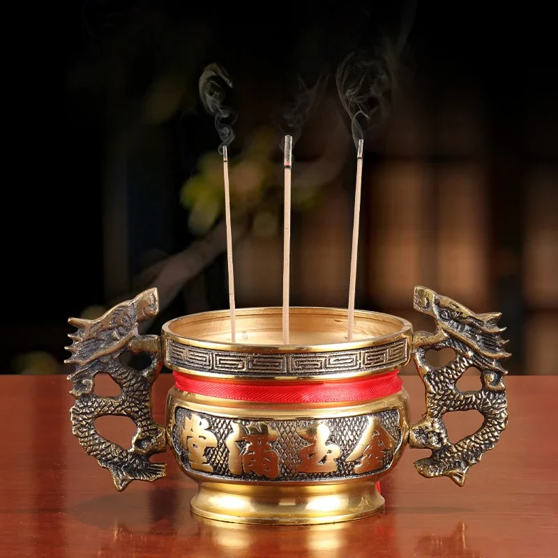 

1pc Metal Double Dragon Ear Incense Burner Household Incense Burner Incense Cauldron Buddhist Supplies Sacrificial Ornaments