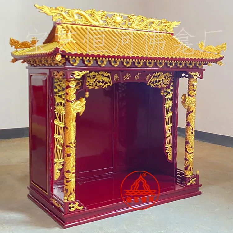 YFY for God of Wealth Rooftop Shrine Fragrant Camphor Wood Gold-painted Shrine  Shrine Head  and Tenon Craft Split  Platform