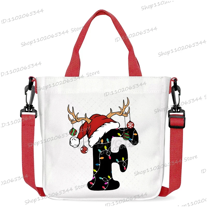 جديد عيد الميلاد رسالة A-Z حقيبة يد مضحك عيد ميلاد سعيد حقيبة كروسبودي للفتيات الفتيان موضة النساء الرجال قماش حقائب كتف الهدايا #6