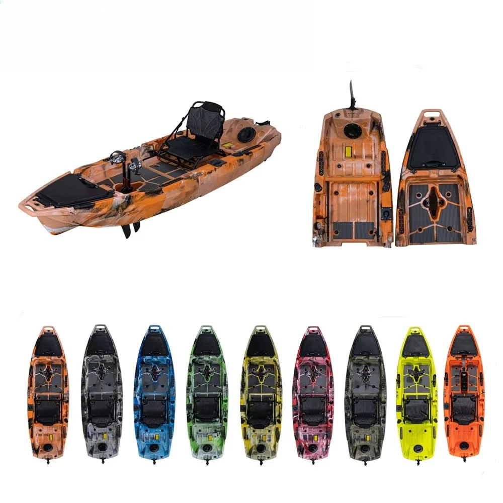 

LSF Factory 3m 10ft Plastic PE 2 Sections 1 Person Single Fishing Kayak Boat Modular Motor for Ocean Water Lake River