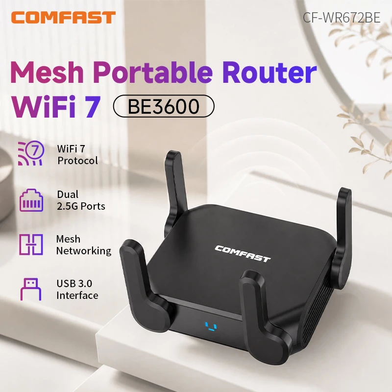 

COMFAST BE3600 WiFi7 Mesh Router Gigabit Dual-Band 2.4G/5.8GHz 802.11BE USB Wireless Signal Amplifier WiFi Repeater for Home Net