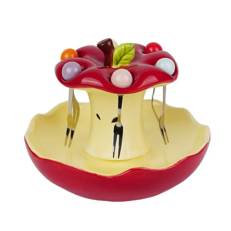 

Apple fruit plate fruit fork set, household cute 304 stainless steel small fork dessert fruit plate