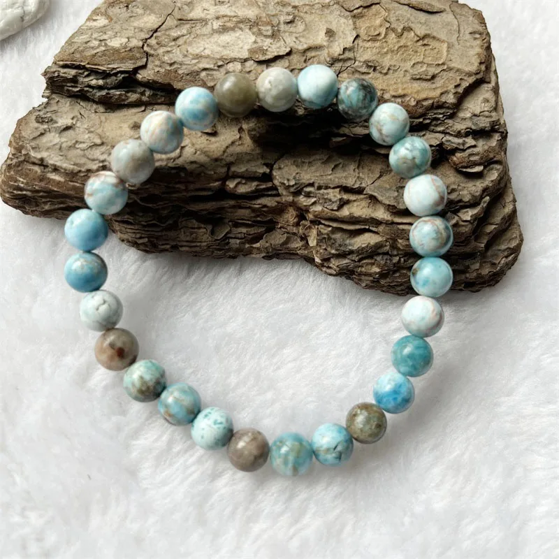 8MM White Blue Apatite Larimar Bracelet Natural Stone Chocker Beaded Mother Daughter School Student Woman Man Friend Jewelry