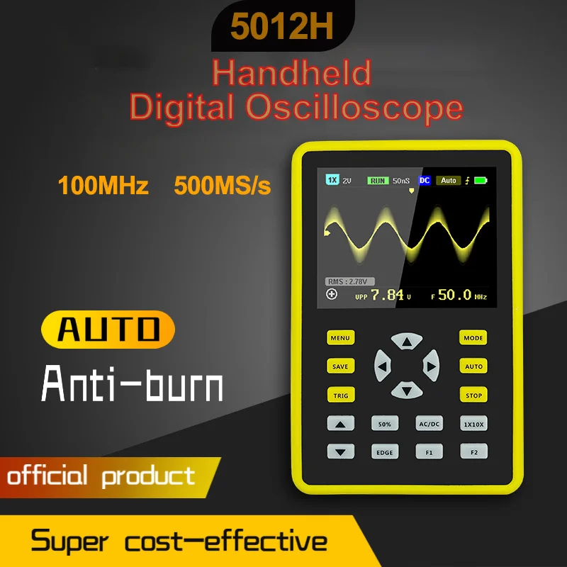 

5012H Ips Handheld Digital Oscilloscope 2.4-inch Screen 500Ms/S Sampling Rate 100Mhz Analog Bandwidth Supports Waveform Storage