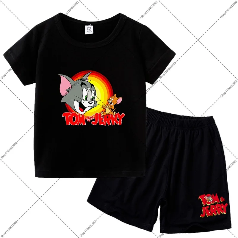 2PCS Tom and Jerry T-shirts and Shorts Set Cartoon Anime Pattern Printed Short Sleeve Unisex Summer Comfortable T-shirt Gifts