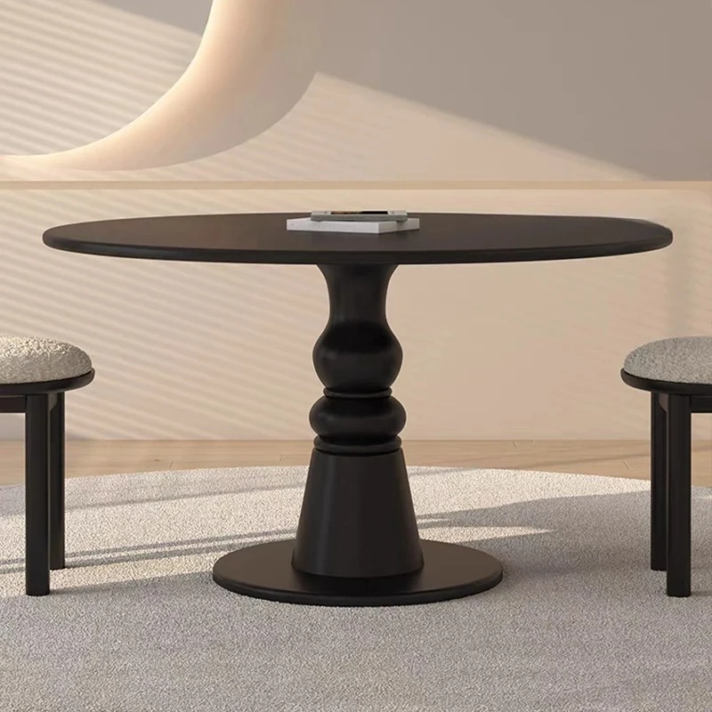 

Vintage Minimalist Small-Sized Household Unique Pedestal Base Design Solid Wood Frame Round Dining Room Creative Dining Table
