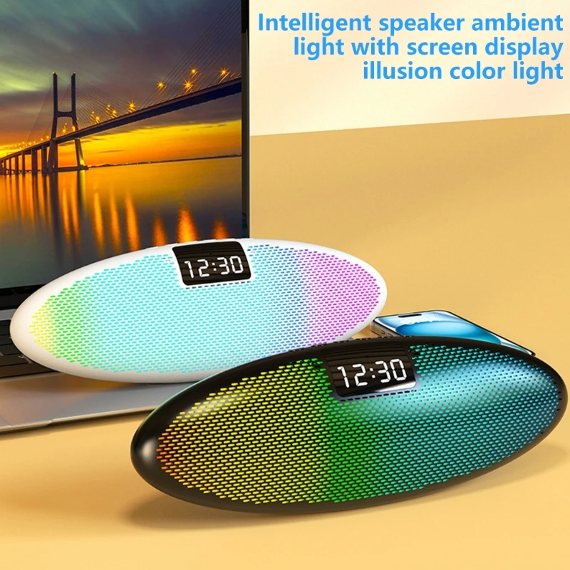 Alto-falante sem fio fidelidade portátil com luz led colorida conexão compatível com despertador display