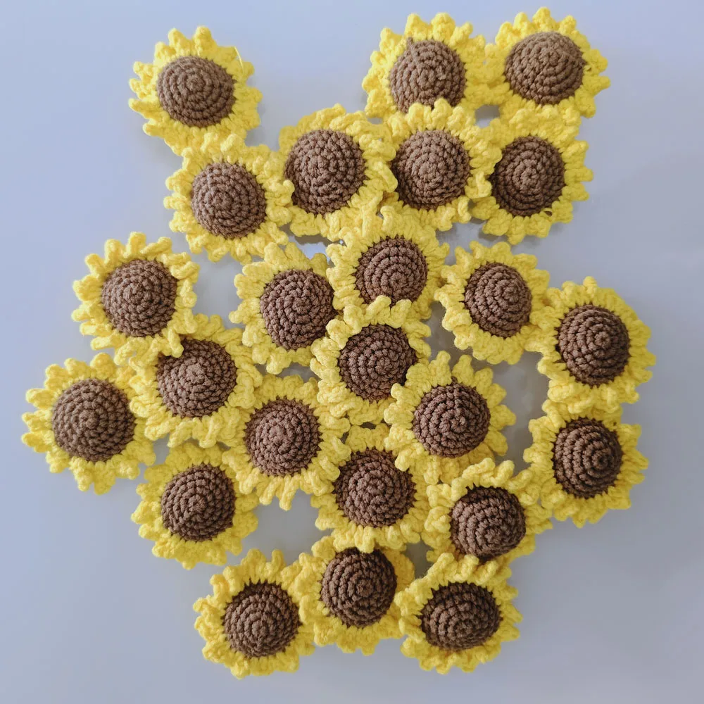 Finished Handmade Crochet Smile Face Sunflower, Crochet Color Sunflowers Head Accessories For Gift Decor,Knitted  Mini Sunflower