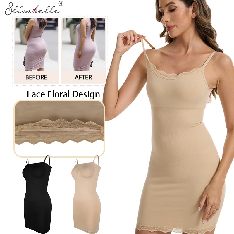 Slimbelle Women Shapewear Slip Adjustable Strap Lace Dress Tummy Control Butt Lifter Sexy Breathable Underwear Slimming Corset