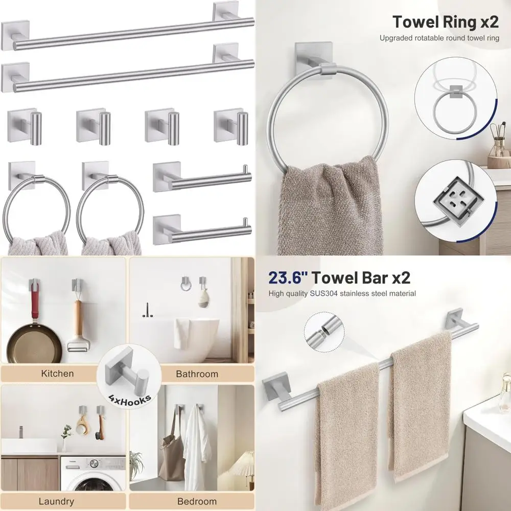 

Набор фурнитуры для ванной комнаты из матового никеля — 10-компонентный вешалка для полотенец, кольцо и коллекция держателей для туалетной бумаги