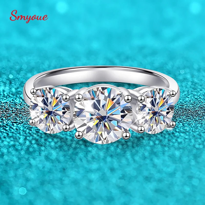 Smyoue White Gold 4/2CT Moissanite Ring for Women Sparkling Lab Grown Diamond Wedding Band S925 Solid Silver Jewelry Wholesale