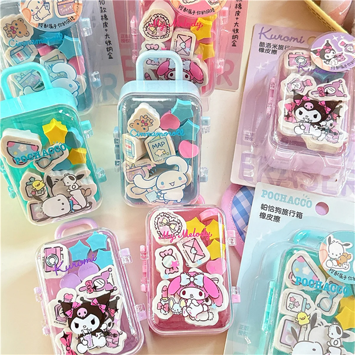 Sanrio Eraser Set Hello Kitty Creative Erasers Kuromi Melody Cinnamoroll Cartoon Cute Stationery Office School Supplies