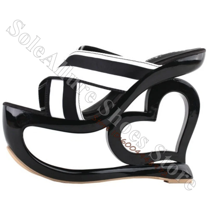Stretch Febric Cross Strap Slide Sandals Women Hollow Heart Heel Patent Leather Avant Garde Slip On Open Toe Y2K Sandals view 4