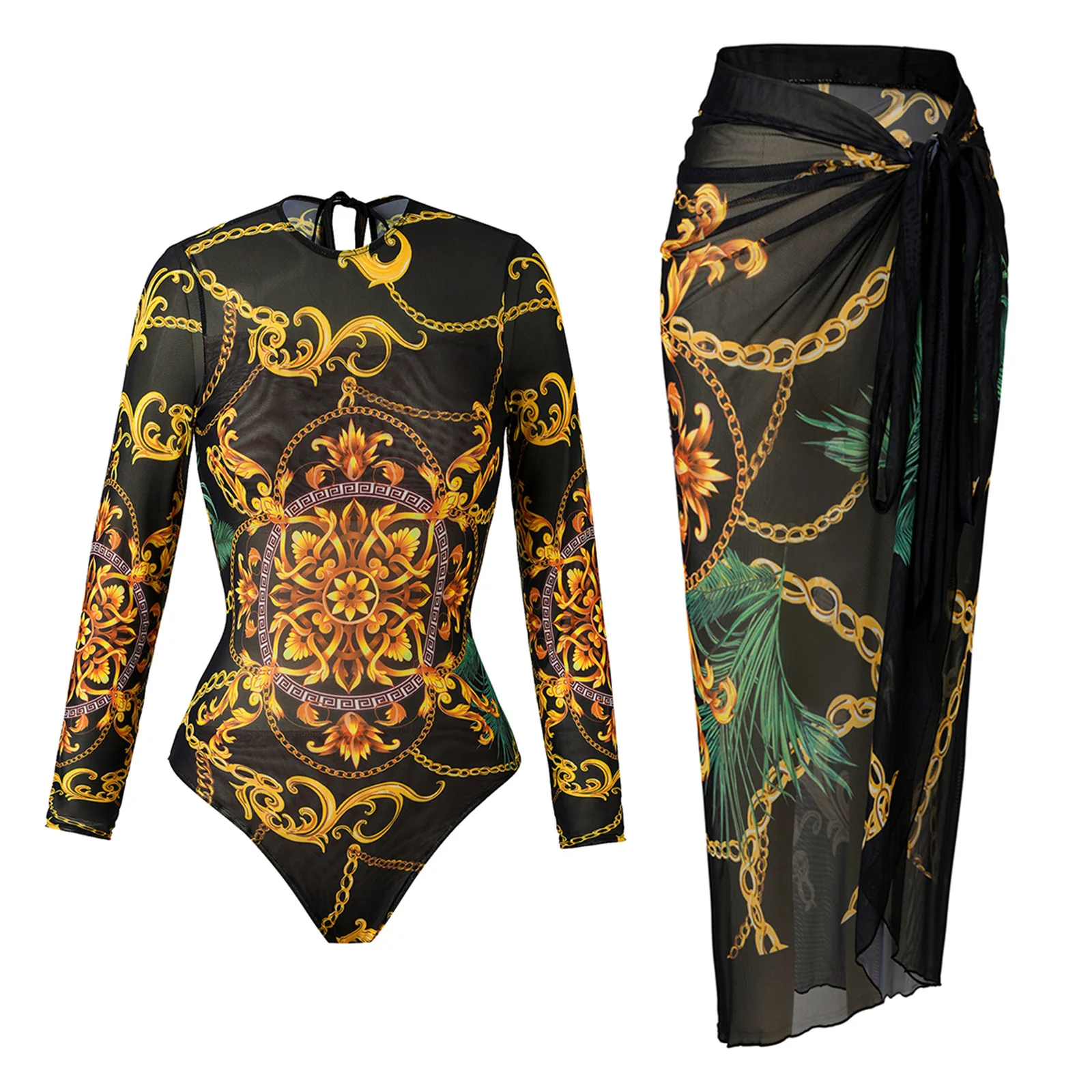 

2025 New Floral Print Long Sleeve One-Piece Swimsuit Women Sexy Bodysuit Bathing Suit Beachwear Summer Surfing suit