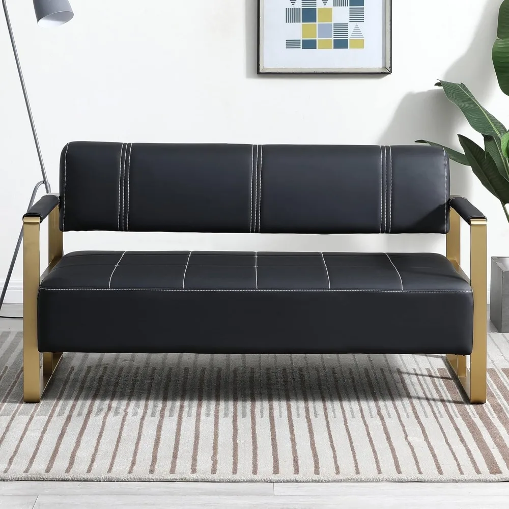 

57.9" Modern Leather Loveseat Sofa, Upholstery Faux Bonded Leather Accent Futon Couch with Metal Square Arms for Living Room