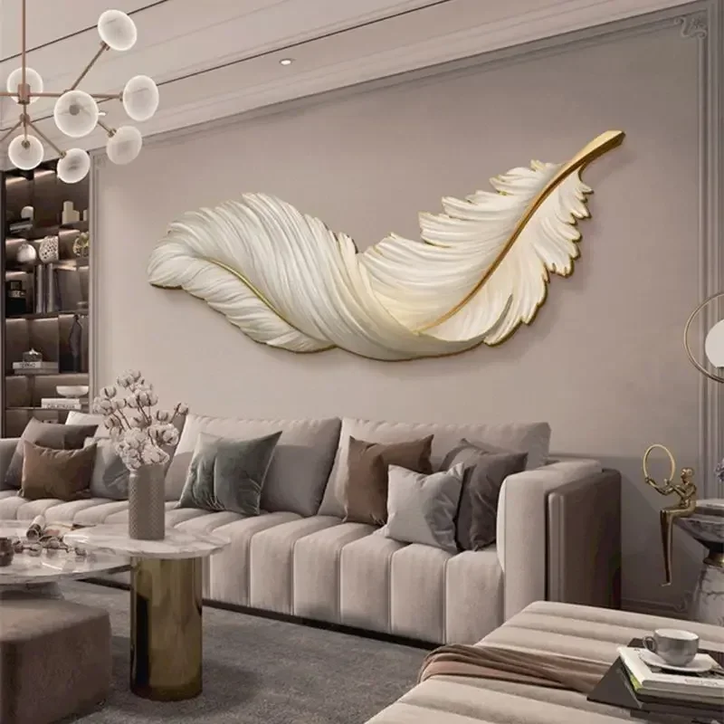 Feather Decorative Painting LED Lamp Living Room Backdrop Wall Hanging Art Wall Light with Nation Plug