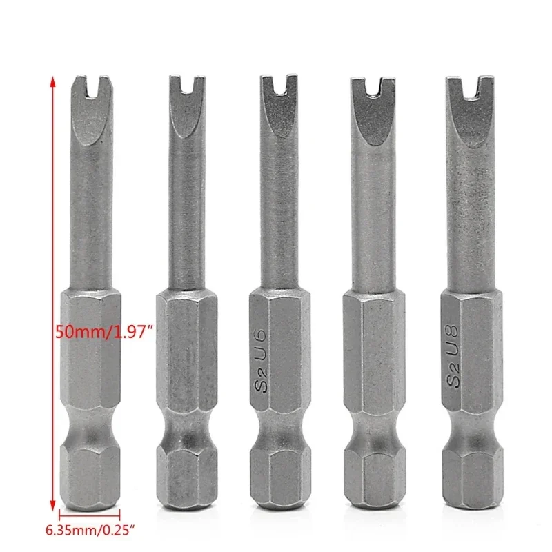 5Pcs 1/4 Inch Shank Hex Magnetic U Shaped Screwdriver Bits 50mm Length Long Spanner Screw Driver U4-U8 for Hand Tools