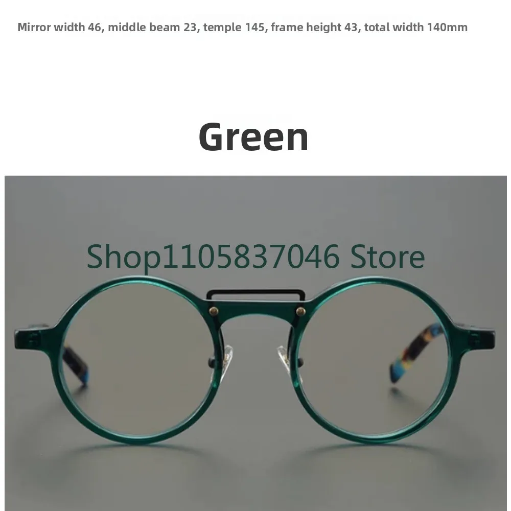Small personality round frame green frame board large face retro myopia glasses handmade fashion height flat