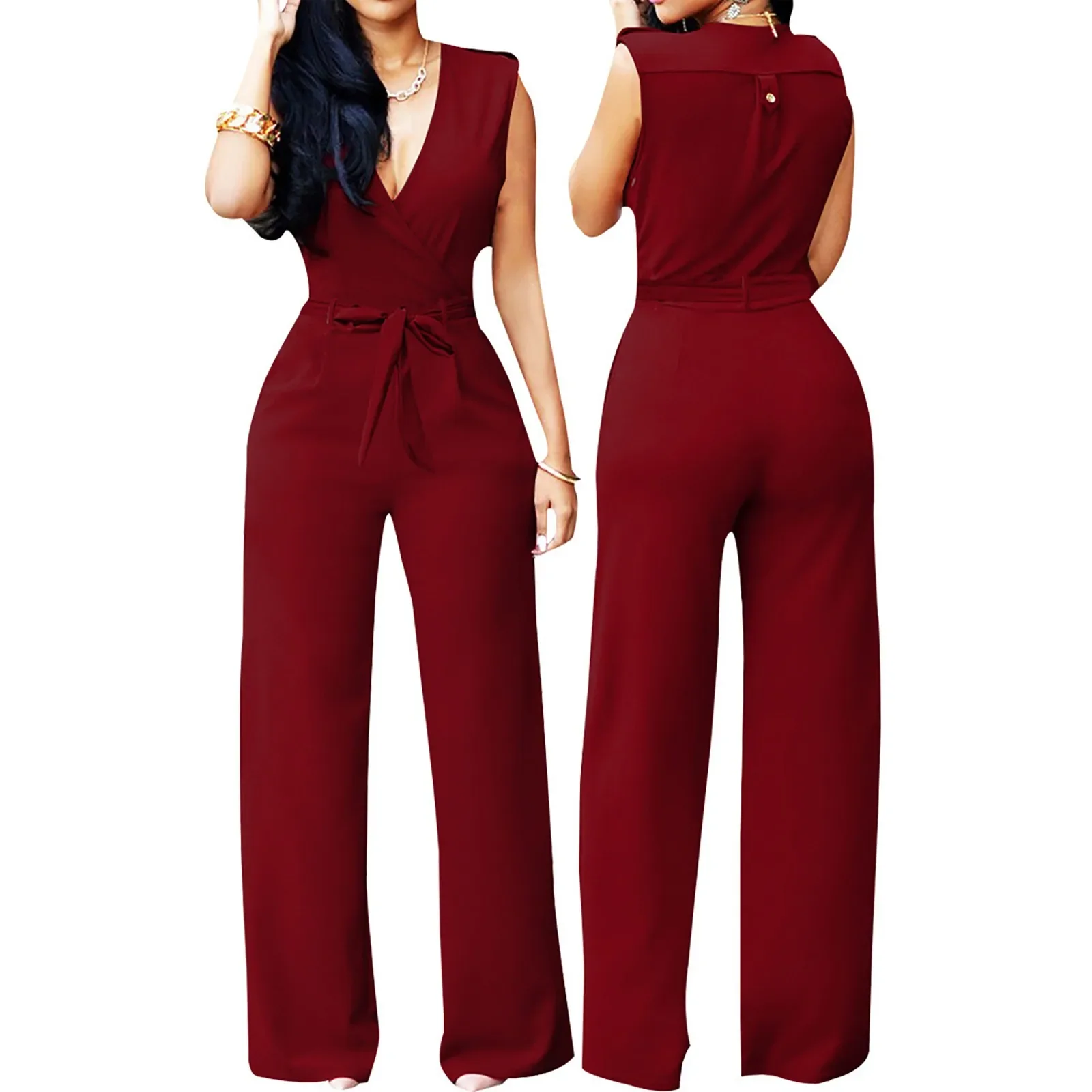 

Long Sleeve Jumpsuit for Women Short Sleeved Jumpsuit With Deep V Neck And Waist Strap Jumpsuit Pajama Short Jumpsuits for Women