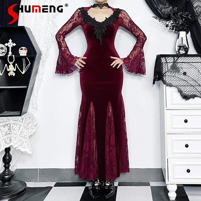 

Japanese Lolita Long-sleeved Halloween Gothic Dark Witch Cosplay Costume Dress Batwing Sleeves Outfits Long Dresses For Ladies