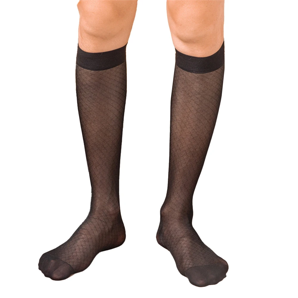 

Plaid Tube Socks Business Dress Socks Nylon See-Through Sheer Thin Plaid Wear Traceless Breathable For Business Dress