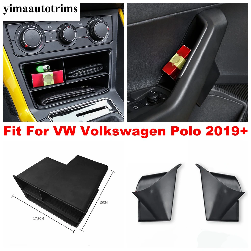 

For VW Volkswagen Polo 2019 - 2023 Door Armrest Box Middle Storage Glove Phone Container Organizer Cover Kit Trim Accessories