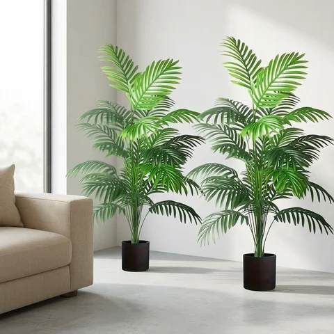 24 Leaves Areca Palm Artificial Plants Trees in Pot Plastic Green Fake Plant Tree Bonsai for Room Home Indoor Outdoor Decoration